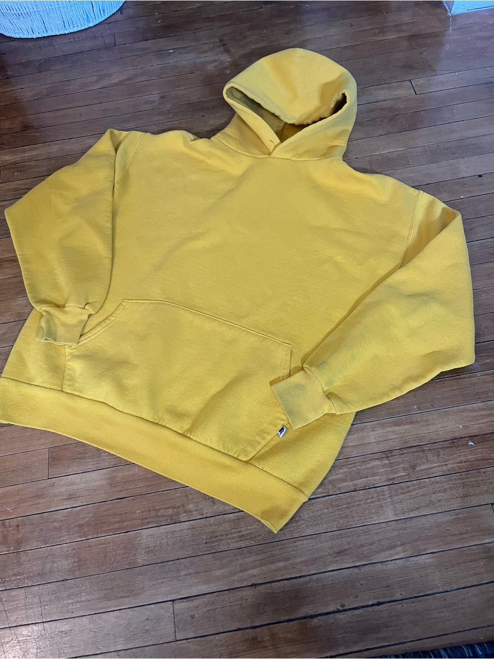 Vintage 90s Russell Athletic Blank Hoodie Heavyweight Large Gold Yellow